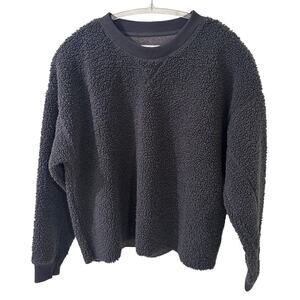 American Eagle Sherpa Fleece Sweatshirt Black Cropped Pullover Crew Women's, S